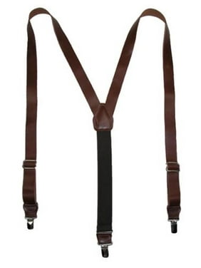 CTM Mens Elastic Solid Color Suspender with Metal Swivel Hook Clip End White